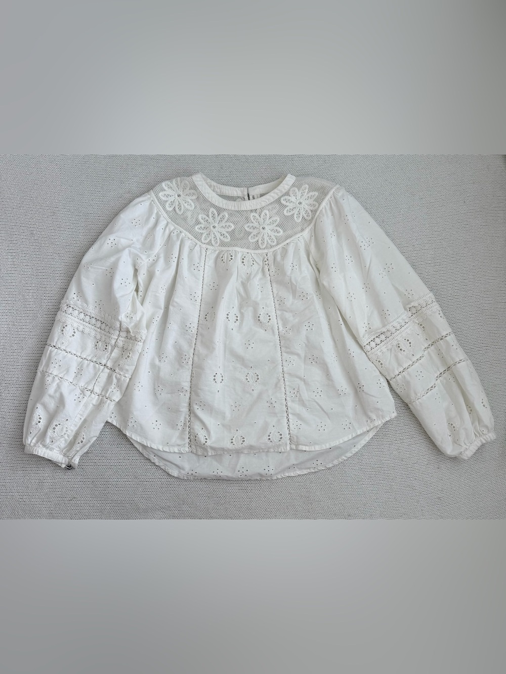 Anthropologie White Eyelet Lace Long-Sleeve Blouse